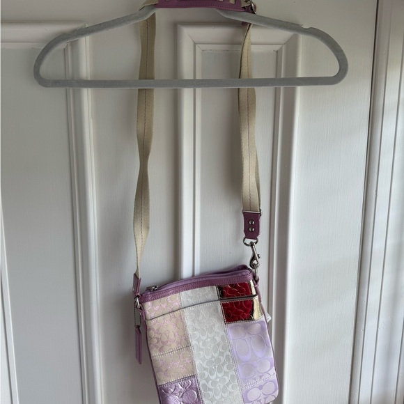 Coach Signature Purple and Cream Crossbody Bag with Adjustable Strap - Picture 2 of 3